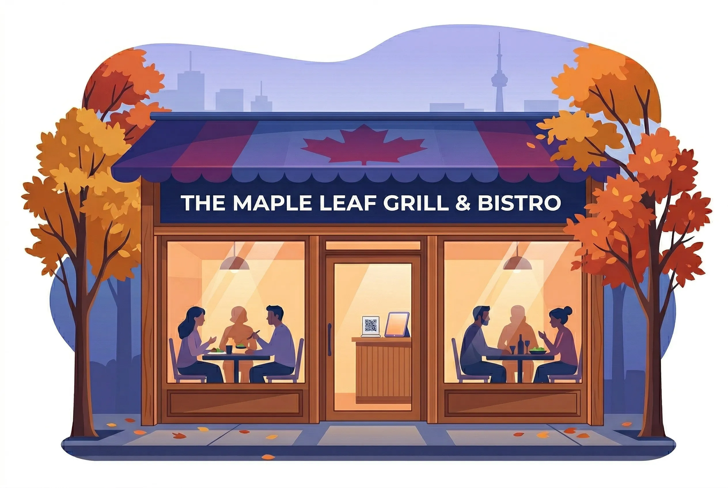 Canada restaurant scene illustration
